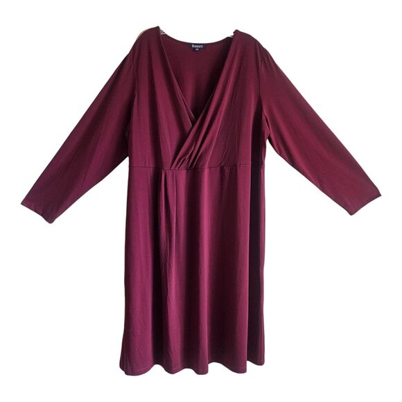 ROAMAN'S Women Plus 26 Midi Dress Burgundy Crossover V-Neck Jersey Knit Stretch - Picture 1 of 8